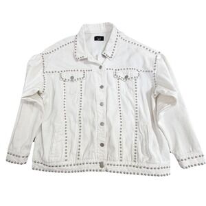 Vici Womens White Studded Denim Jacket Size Medium Silver Stud Embellished Edgy